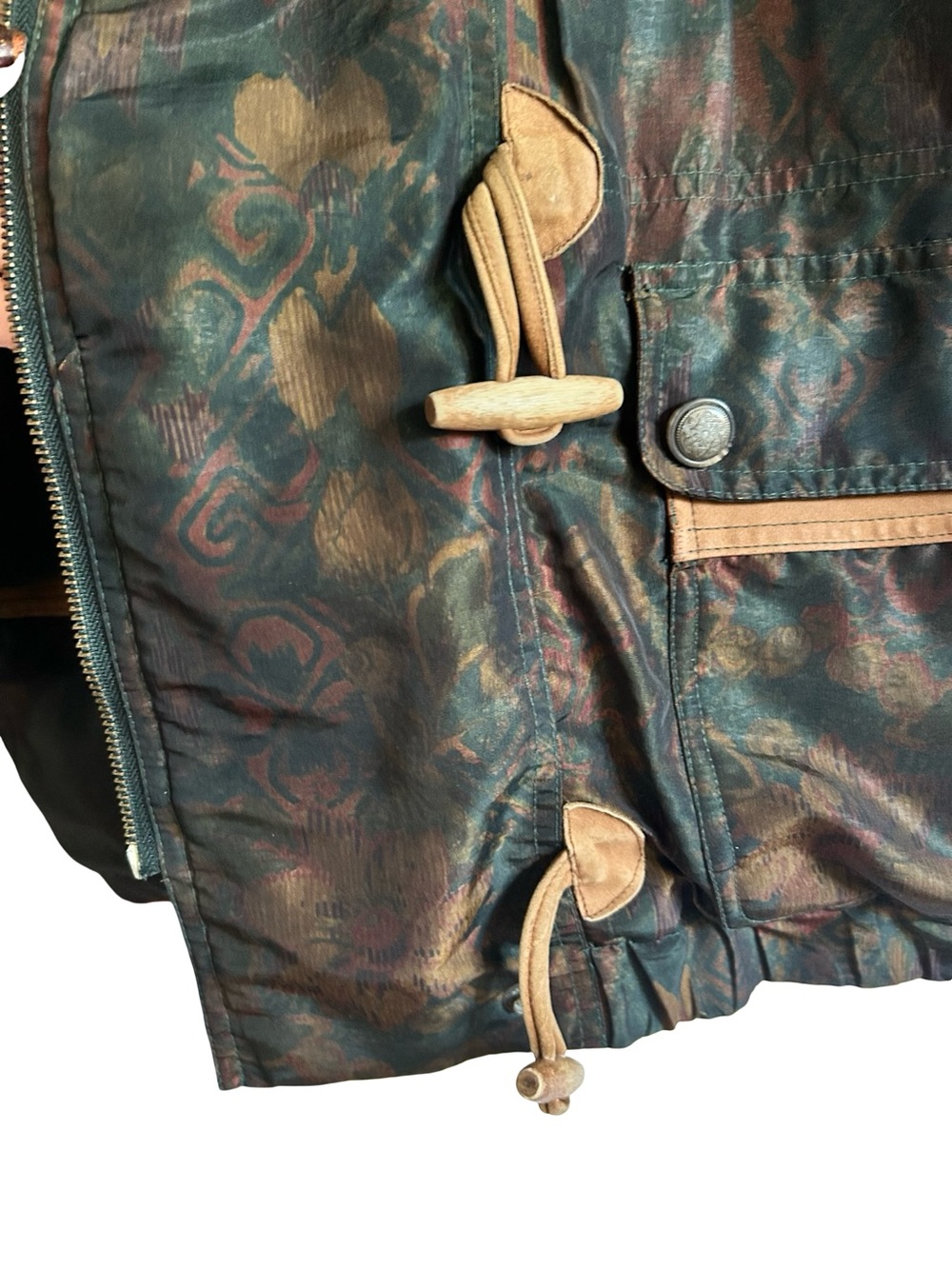 Vintage Forenza Puffer Lightweight Paisley Hooded Parka Leather Accents to Sz L - Picture 7 of 9